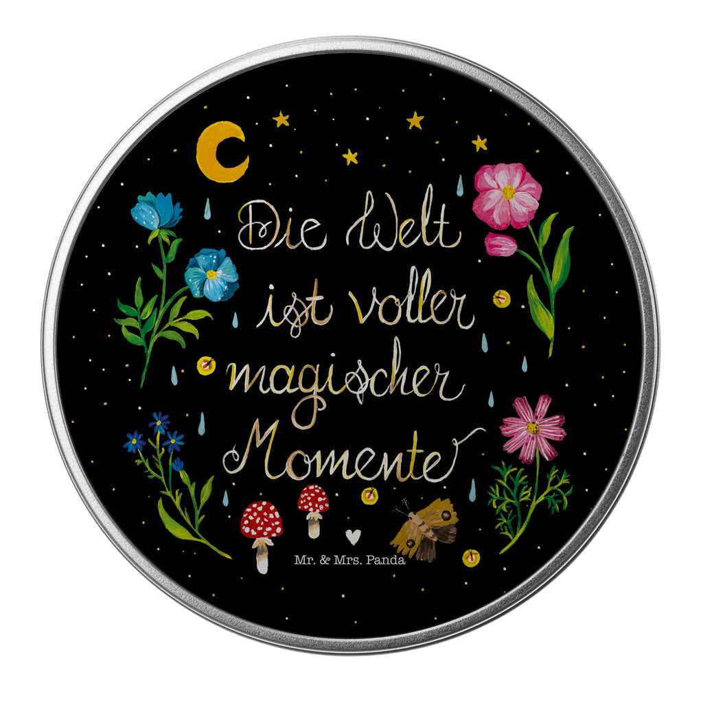 Blechdose rund Magische Welt Metalldose, Keksdose, Dose, Vorratsdose, Geschenkbox, Blumen Deko, Frühlings Deko, Sommer Deko, Dekoration, positive Botschaft, Naturliebhaber, Outdoor, Natur, Abenteuer, Magische Momente, Spruch schön, Spruch positiv, Motivation, schwarz, magisch, Blumen, Nacht, Weisheit
