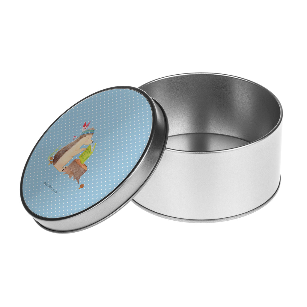 Blechdose rund Igel Indianer Metalldose, Keksdose, Dose, Vorratsdose, Geschenkbox, Waldtiere, Tiere, Igel, Indianer, Abenteuer, Lagerfeuer, Camping