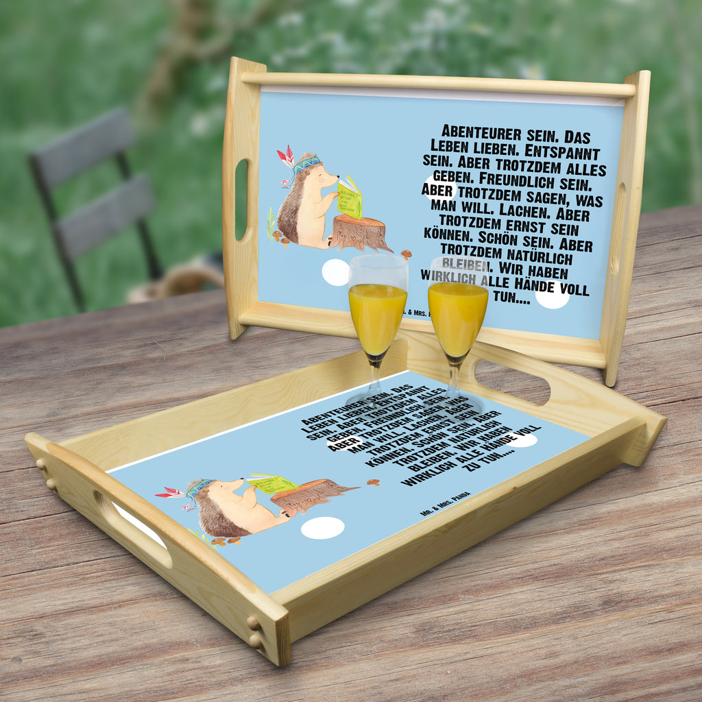 Serviertablett Igel Indianer Tablett, Holztablett, Küchentablett, Dekotablett, Frühstückstablett, Waldtiere, Tiere, Igel, Indianer, Abenteuer, Lagerfeuer, Camping