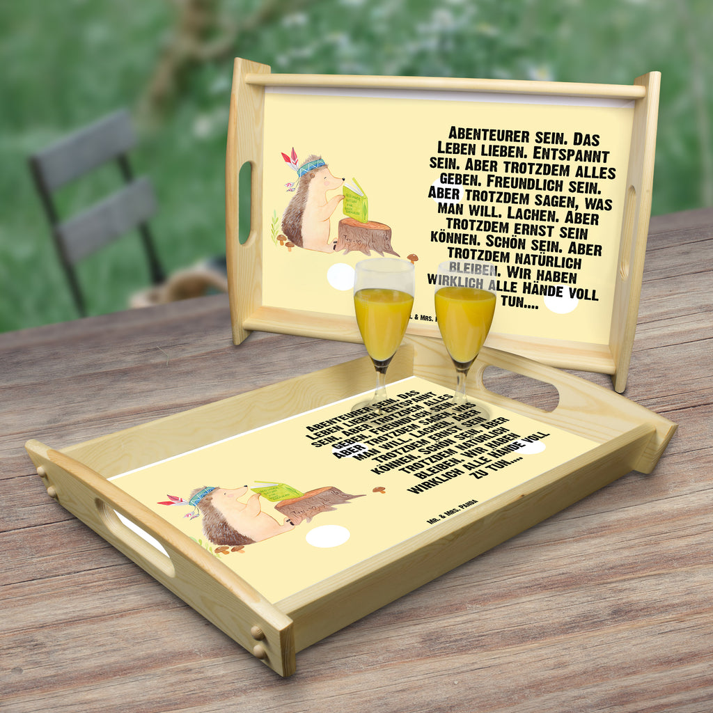 Serviertablett Igel Indianer Tablett, Holztablett, Küchentablett, Dekotablett, Frühstückstablett, Waldtiere, Tiere, Igel, Indianer, Abenteuer, Lagerfeuer, Camping