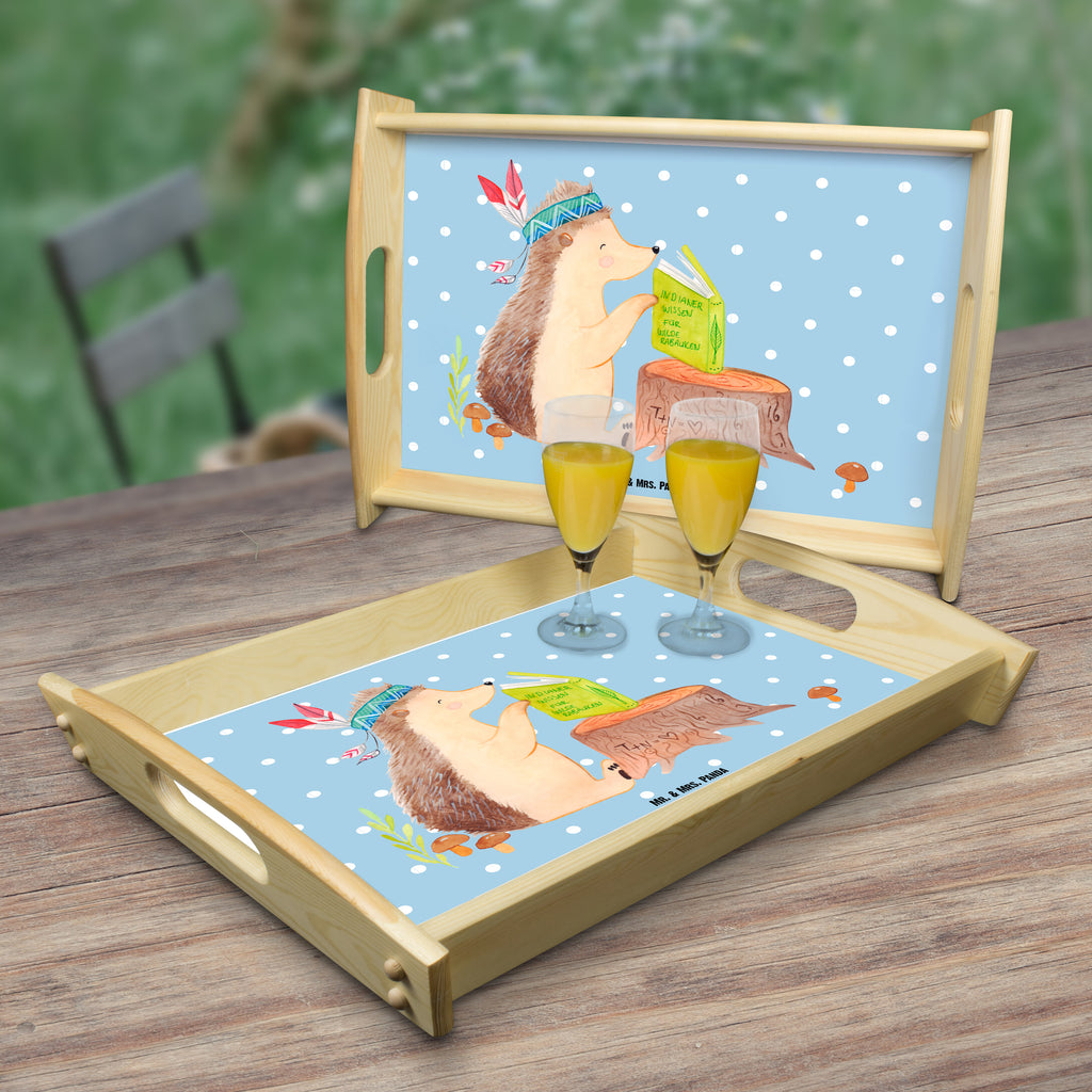 Serviertablett Igel Indianer Tablett, Holztablett, Küchentablett, Dekotablett, Frühstückstablett, Waldtiere, Tiere, Igel, Indianer, Abenteuer, Lagerfeuer, Camping