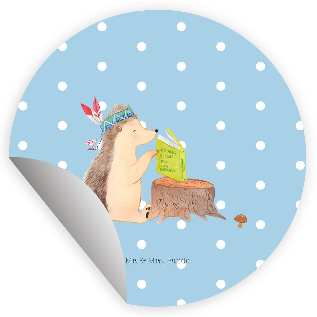 40mm Rund Aufkleber Igel Indianer Sticker, Aufkleber, Etikett, Waldtiere, Tiere, Igel, Indianer, Abenteuer, Lagerfeuer, Camping