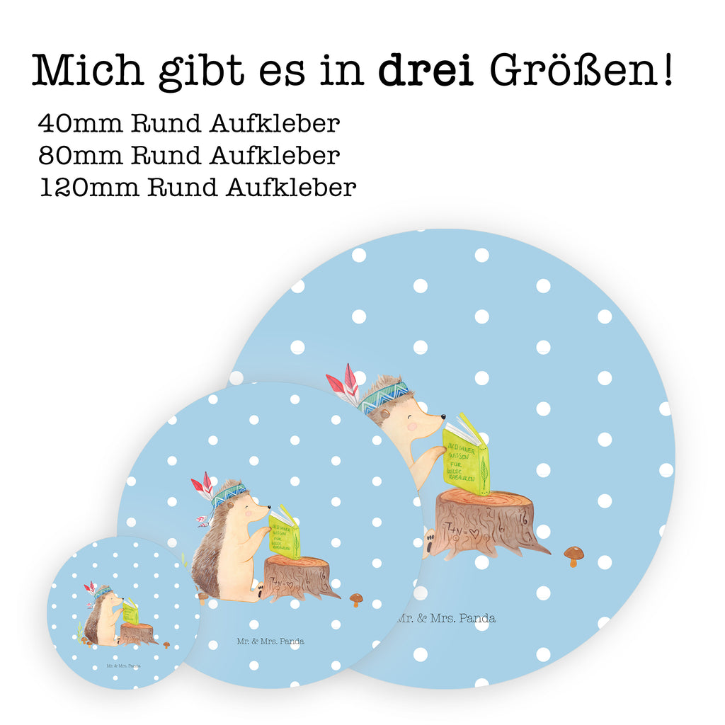 40mm Rund Aufkleber Igel Indianer Sticker, Aufkleber, Etikett, Waldtiere, Tiere, Igel, Indianer, Abenteuer, Lagerfeuer, Camping