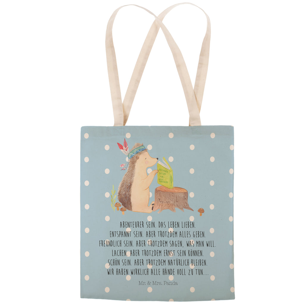 Einkaufstasche Igel Indianer Tragetasche, Tasche, Beutel, Stofftasche, Baumwolltasche, Umhängetasche, Shopper, Waldtiere, Tiere, Igel, Indianer, Abenteuer, Lagerfeuer, Camping
