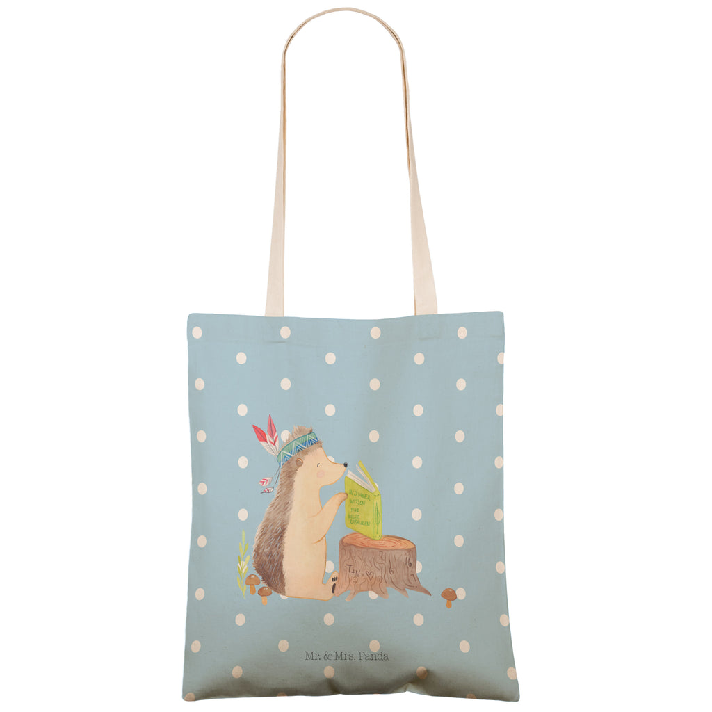 Einkaufstasche Igel Indianer Tragetasche, Tasche, Beutel, Stofftasche, Baumwolltasche, Umhängetasche, Shopper, Waldtiere, Tiere, Igel, Indianer, Abenteuer, Lagerfeuer, Camping