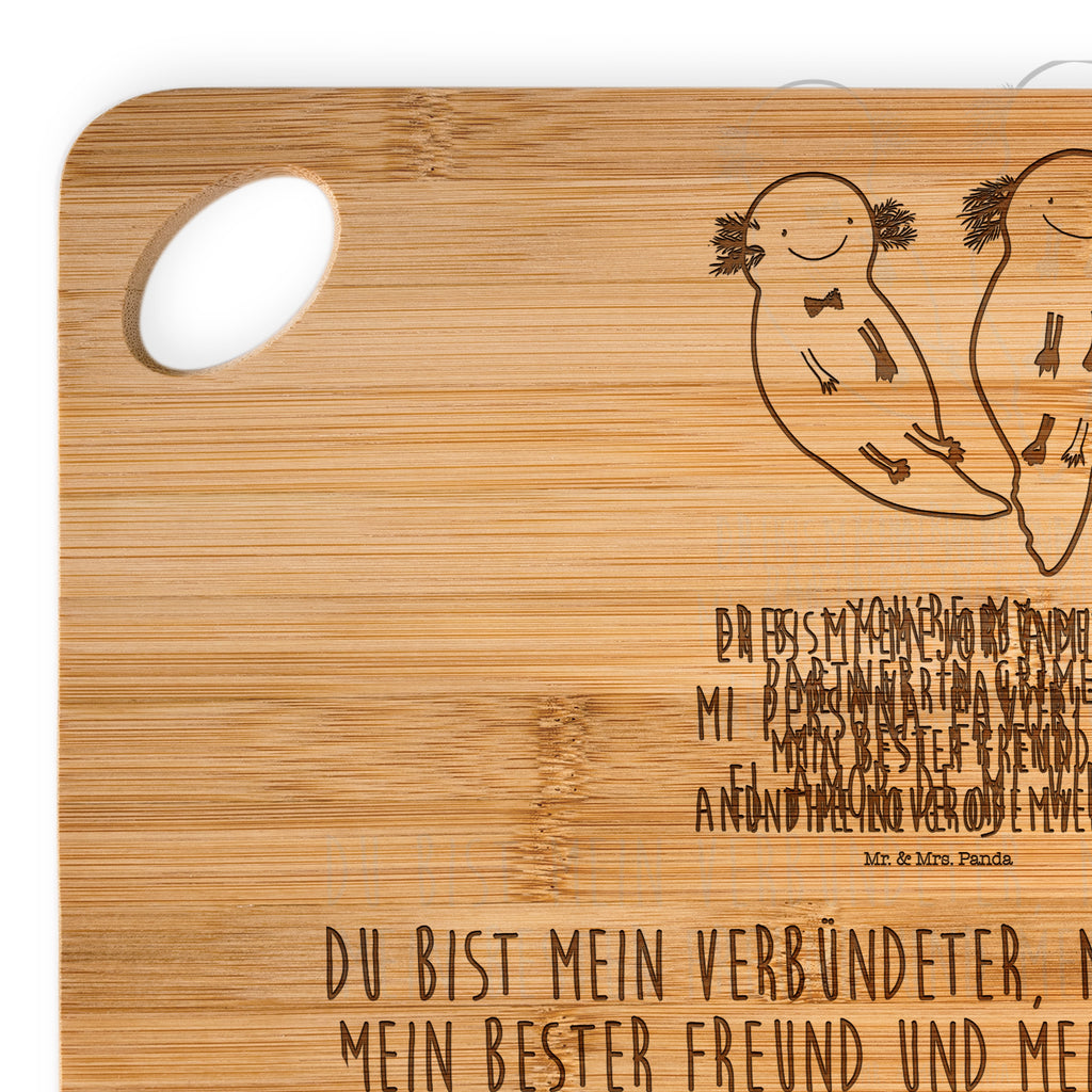 Bambus - Schneidebrett Axolotl Axel+Lotte Küchenbrett, Frühstücksbrett, Hackbrett, Brett, Holzbrettchen, Axolotl, Molch, Axolot, Schwanzlurch, Lurch, Lurche, Liebe, große Liebe, Liebesbeweis, Freund, Verlobter, Ehemann, Jahrestag, Valentinstag