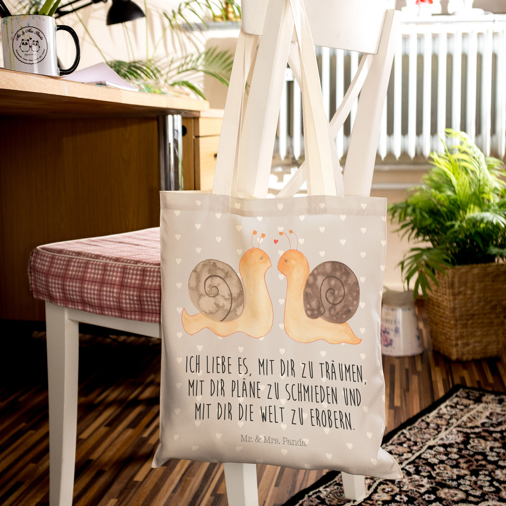 Einkaufstasche Schnecken Liebe Tragetasche, Tasche, Beutel, Stofftasche, Baumwolltasche, Umhängetasche, Shopper, Liebe, Partner, Freund, Freundin, Ehemann, Ehefrau, Heiraten, Verlobung, Heiratsantrag, Liebesgeschenk, Jahrestag, Hocheitstag