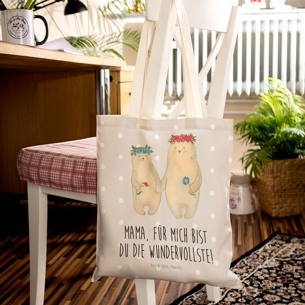 Einkaufstasche Bären mit Blumenkranz Tragetasche, Tasche, Beutel, Stofftasche, Baumwolltasche, Umhängetasche, Shopper, Familie, Vatertag, Muttertag, Bruder, Schwester, Mama, Papa, Oma, Opa, Bär, Bären, Mutter, Mutti, Mami, Lieblingsmensch, Lieblingsmama, beste Mutter, weltbeste Mama, Geschenk Mama. Muttertag, Tochter, Kind, Kinder, Töchter, Family, Vorbild