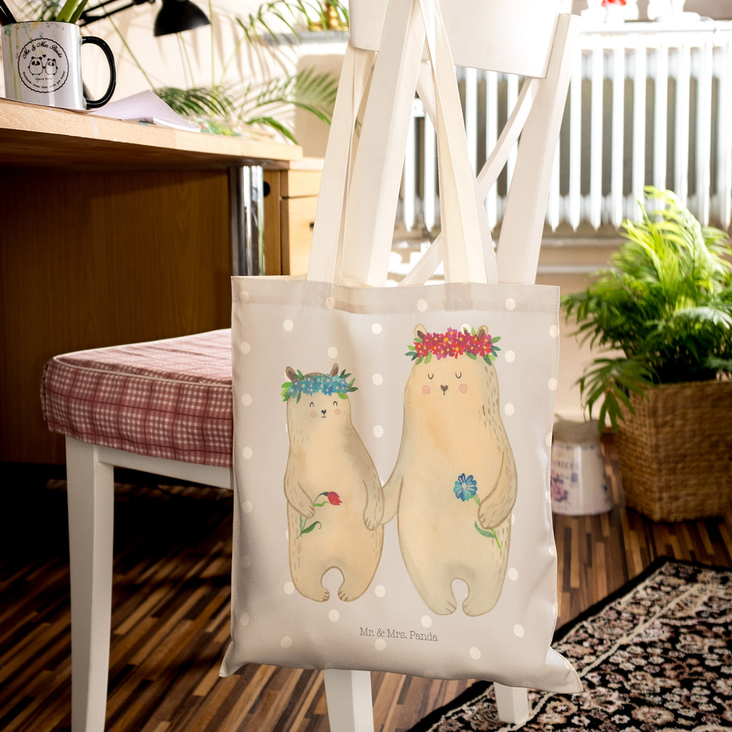 Einkaufstasche Bären mit Blumenkranz Tragetasche, Tasche, Beutel, Stofftasche, Baumwolltasche, Umhängetasche, Shopper, Familie, Vatertag, Muttertag, Bruder, Schwester, Mama, Papa, Oma, Opa, Bär, Bären, Mutter, Mutti, Mami, Lieblingsmensch, Lieblingsmama, beste Mutter, weltbeste Mama, Geschenk Mama. Muttertag, Tochter, Kind, Kinder, Töchter, Family, Vorbild