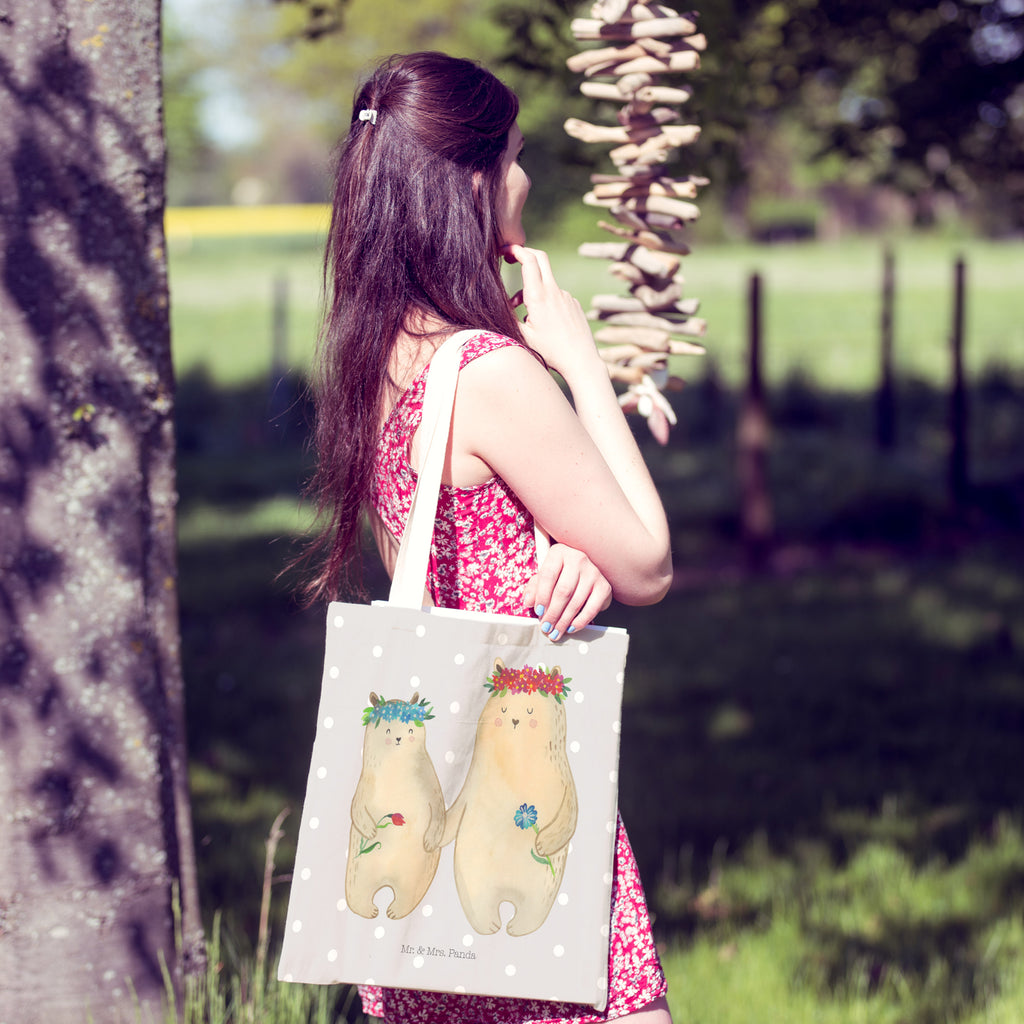 Einkaufstasche Bären mit Blumenkranz Tragetasche, Tasche, Beutel, Stofftasche, Baumwolltasche, Umhängetasche, Shopper, Familie, Vatertag, Muttertag, Bruder, Schwester, Mama, Papa, Oma, Opa, Bär, Bären, Mutter, Mutti, Mami, Lieblingsmensch, Lieblingsmama, beste Mutter, weltbeste Mama, Geschenk Mama. Muttertag, Tochter, Kind, Kinder, Töchter, Family, Vorbild