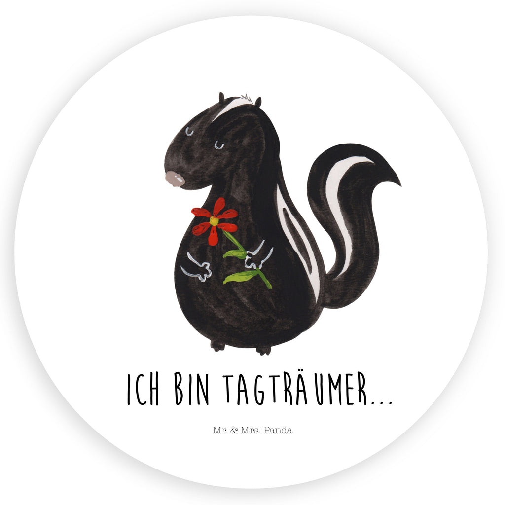 120mm Rund Aufkleber Stinktier Blume Sticker, Aufkleber, Etikett, Kinder, rund, Stinktier, Skunk, Wildtier, Raubtier, Stinker, Stinki, Tagträumer, verträumt, Dreams, Träume