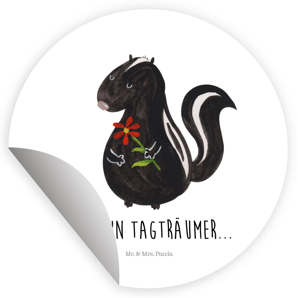 120mm Rund Aufkleber Stinktier Blume Sticker, Aufkleber, Etikett, Kinder, rund, Stinktier, Skunk, Wildtier, Raubtier, Stinker, Stinki, Tagträumer, verträumt, Dreams, Träume