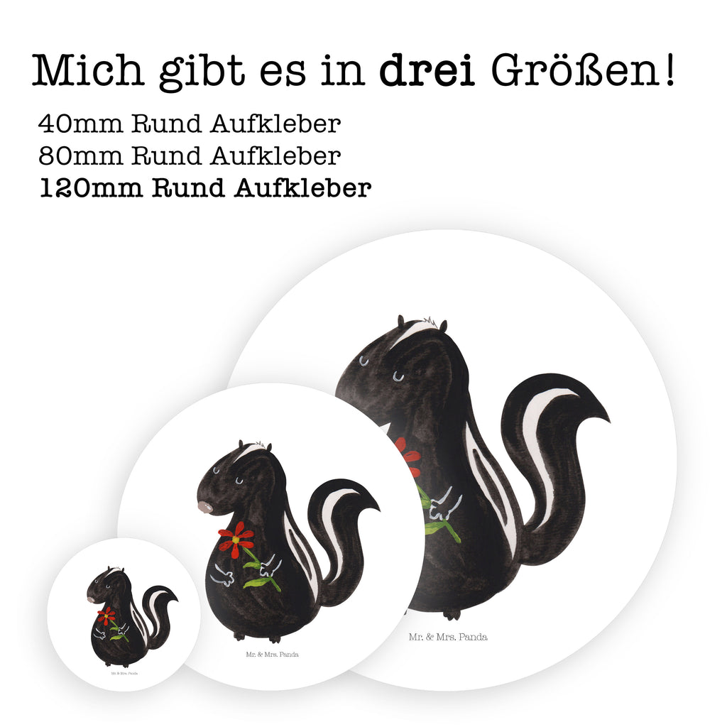 120mm Rund Aufkleber Stinktier Blume Sticker, Aufkleber, Etikett, Kinder, rund, Stinktier, Skunk, Wildtier, Raubtier, Stinker, Stinki, Tagträumer, verträumt, Dreams, Träume
