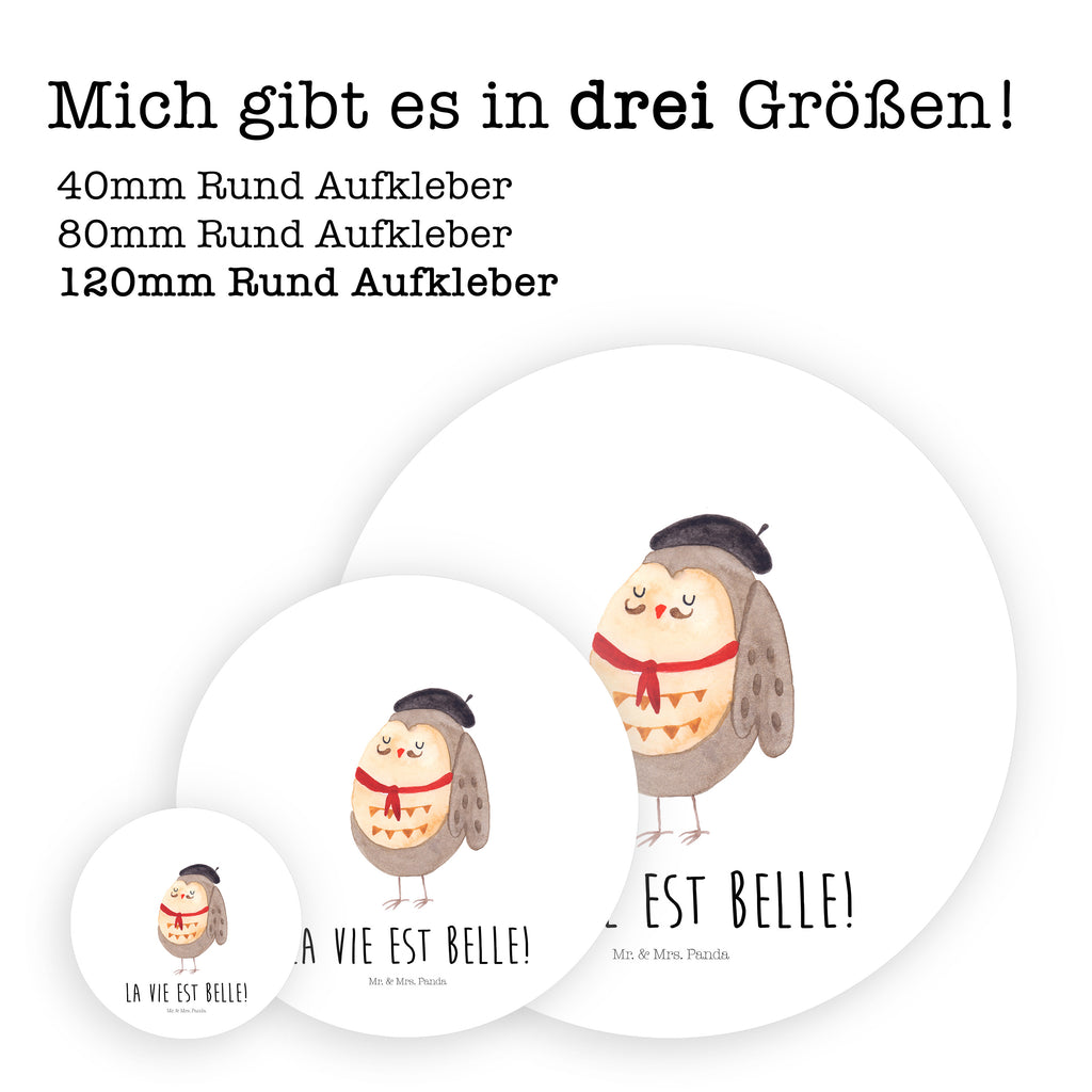 120mm Rund Aufkleber Eule Französisch Sticker, Aufkleber, Etikett, Kinder, rund, Eule, Eulen, Eule Deko, Owl, hibou, La vie est belle, das Leben ist schön, Spruch schön, Spruch Französisch, Frankreich