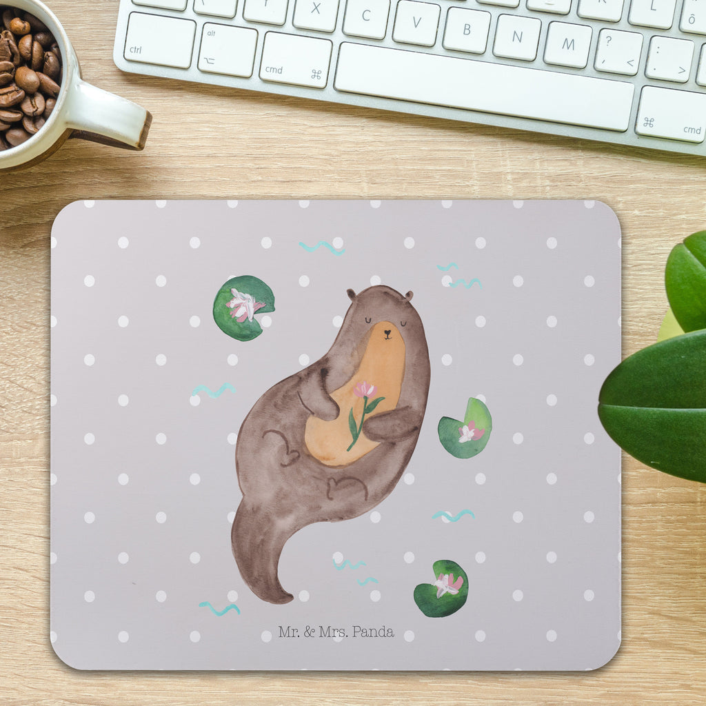 Mauspad Otter mit Seerose Mousepad, Computer zubehör, Büroausstattung, PC Zubehör, Arbeitszimmer, Mauspad, Einzigartiges Mauspad, Designer Mauspad, Otter, Fischotter, Seeotter, Otter Seeotter See Otter