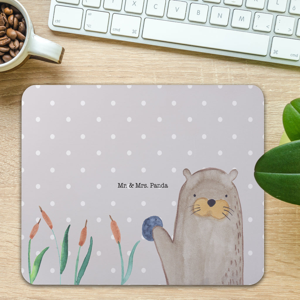 Mauspad Otter mit Stein Mousepad, Computer zubehör, Büroausstattung, PC Zubehör, Arbeitszimmer, Mauspad, Einzigartiges Mauspad, Designer Mauspad, Otter, Fischotter, Seeotter, Otter Seeotter See Otter