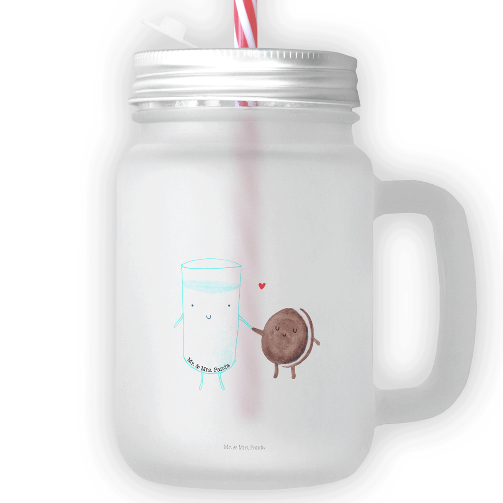 Trinkglas Mason Jar Milch & Keks Mason Jar, Glas, Trinkglas, Henkelglas, Sommerglas, Einmachglas, Cocktailglas, Cocktail-Glas, Mason Jar Trinkglas, Satiniertes Glas, Retro-Glas, Strohhalm Glas, Schraubdeckel Glas, Sommerparty Einrichtung, Tiermotive, Gute Laune, lustige Sprüche, Tiere, Milk, Cookie, Milch, Keks, Kekse, Kaffee, Einladung Frühstück, Motiv süß, romantisch, perfektes Paar