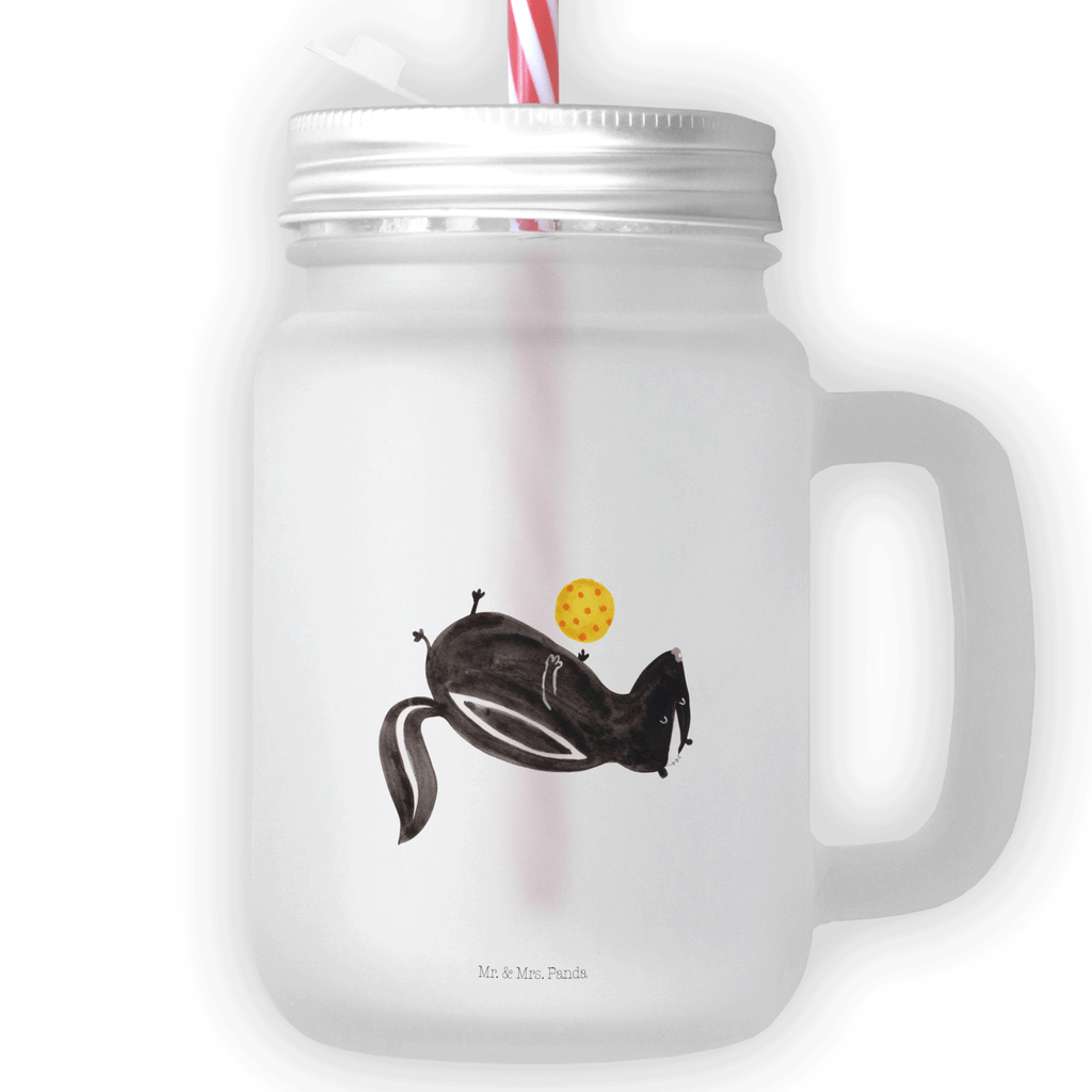 Trinkglas Mason Jar Stinktier Ball Mason Jar, Glas, Trinkglas, Henkelglas, Sommerglas, Einmachglas, Cocktailglas, Cocktail-Glas, Mason Jar Trinkglas, Satiniertes Glas, Retro-Glas, Strohhalm Glas, Schraubdeckel Glas, Sommerparty Einrichtung, Stinktier, Skunk, Wildtier, Raubtier, Stinker, Stinki, verspielt, Weisheit