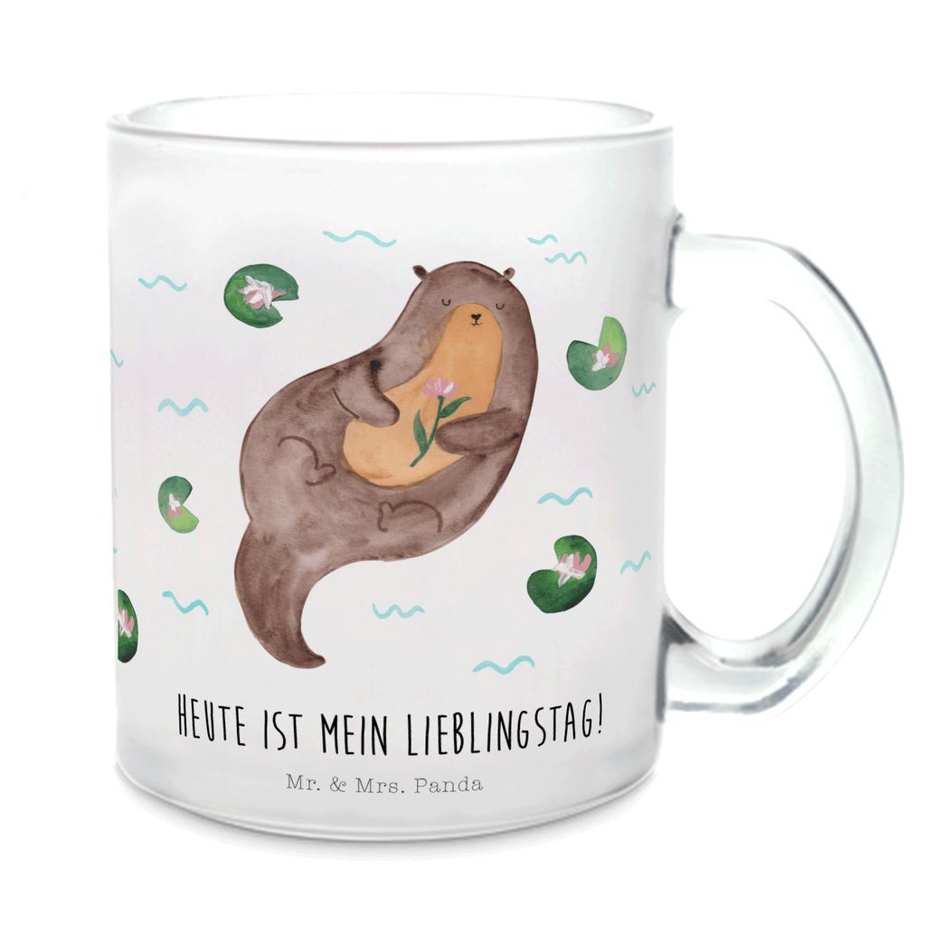 Teetasse Otter mit Seerose Teetasse, Teeglas, Teebecher, Tasse mit Henkel, Tasse, Glas Teetasse, Teetasse aus Glas, Otter, Fischotter, Seeotter, Otter Seeotter See Otter