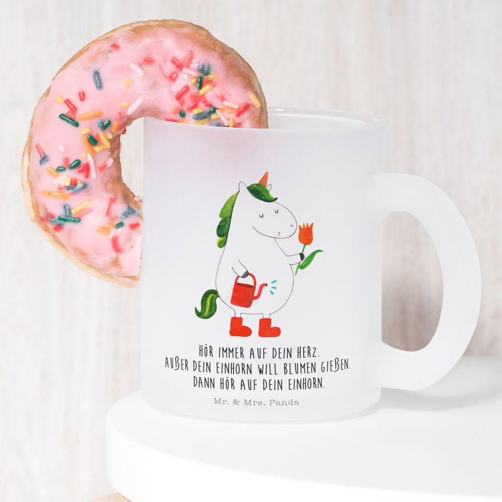 Teetasse Einhorn Gärtner Teetasse, Teeglas, Teebecher, Tasse mit Henkel, Tasse, Glas Teetasse, Teetasse aus Glas, Einhorn, Einhörner, Einhorn Deko, Pegasus, Unicorn, Luftballon, Gießkanne, Giesskanne, Lebenslust, Freude, Blume, Freundin, Garten, Stiefel