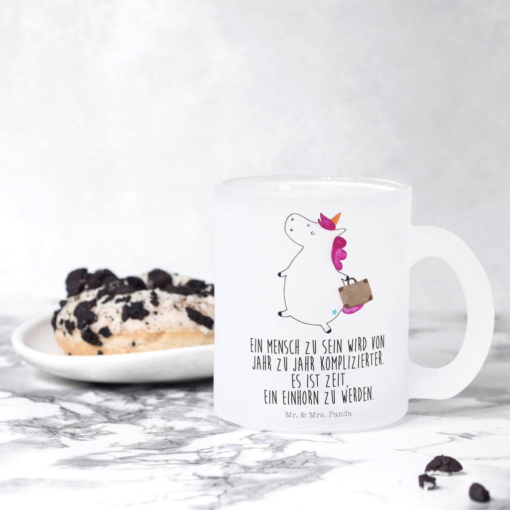 Teetasse Einhorn Koffer Teetasse, Teeglas, Teebecher, Tasse mit Henkel, Tasse, Glas Teetasse, Teetasse aus Glas, Einhorn, Einhörner, Einhorn Deko, Pegasus, Unicorn, unicorn, Koffer, Verreisen, Reise, Gepäck, Abenteuer, Erwachsen, Kind, albern, Spaß, lustig, witzig