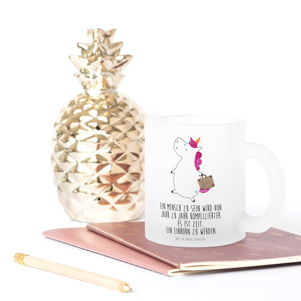 Teetasse Einhorn Koffer Teetasse, Teeglas, Teebecher, Tasse mit Henkel, Tasse, Glas Teetasse, Teetasse aus Glas, Einhorn, Einhörner, Einhorn Deko, Pegasus, Unicorn, unicorn, Koffer, Verreisen, Reise, Gepäck, Abenteuer, Erwachsen, Kind, albern, Spaß, lustig, witzig