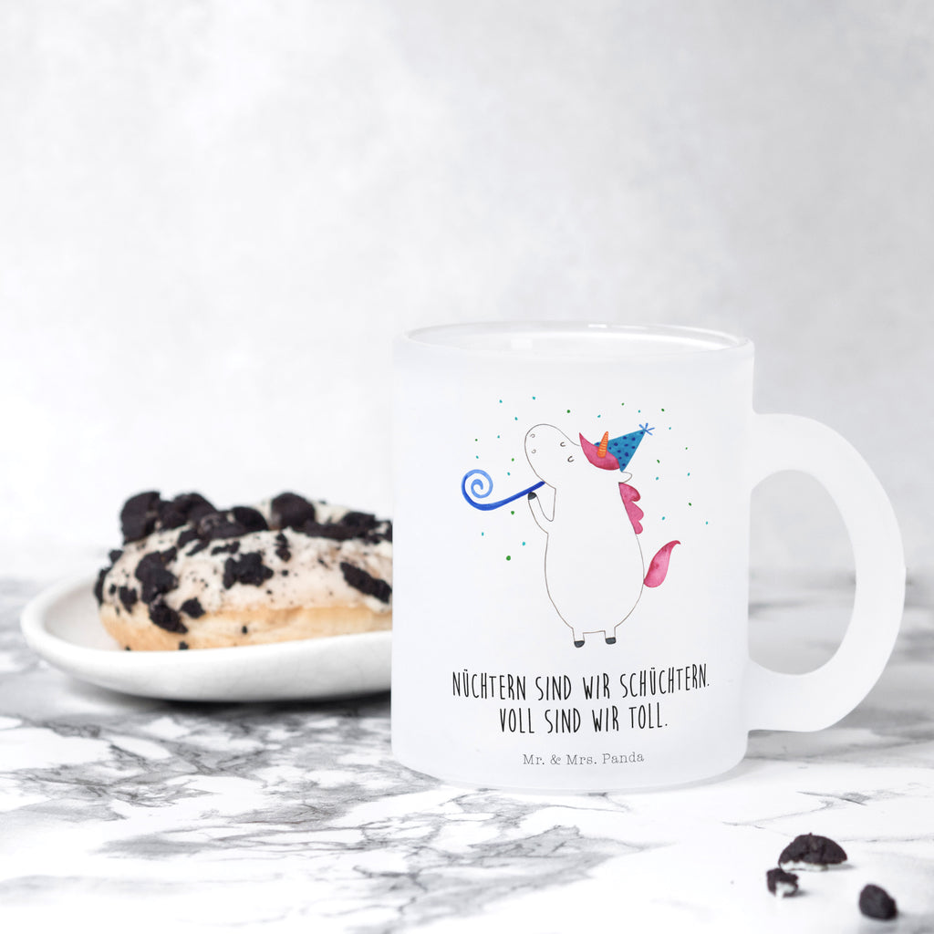 Teetasse Einhorn Party Teetasse, Teeglas, Teebecher, Tasse mit Henkel, Tasse, Glas Teetasse, Teetasse aus Glas, Einhorn, Einhörner, Einhorn Deko, Pegasus, Unicorn, Glitzer, Konfetti, Party, Geburtstag, Feier, Fest, Alkohol, Disco, Club