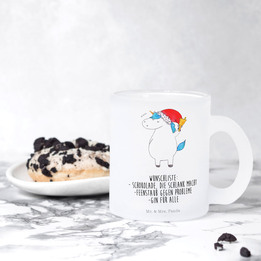 Teetasse Einhorn Weihnachtsmann Teetasse, Teeglas, Teebecher, Tasse mit Henkel, Tasse, Glas Teetasse, Teetasse aus Glas, Einhorn, Einhörner, Einhorn Deko, Pegasus, Unicorn, Gin, Schokolade, Schoki, Weihnachten, Weihnachtsmann, Nikolaus, Wunschzettel, Wunschliste, Feenstaub