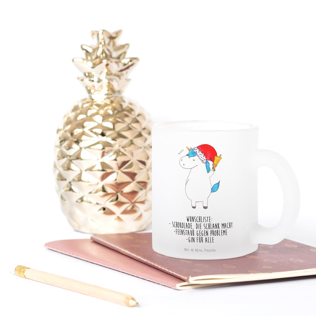 Teetasse Einhorn Weihnachtsmann Teetasse, Teeglas, Teebecher, Tasse mit Henkel, Tasse, Glas Teetasse, Teetasse aus Glas, Einhorn, Einhörner, Einhorn Deko, Pegasus, Unicorn, Gin, Schokolade, Schoki, Weihnachten, Weihnachtsmann, Nikolaus, Wunschzettel, Wunschliste, Feenstaub