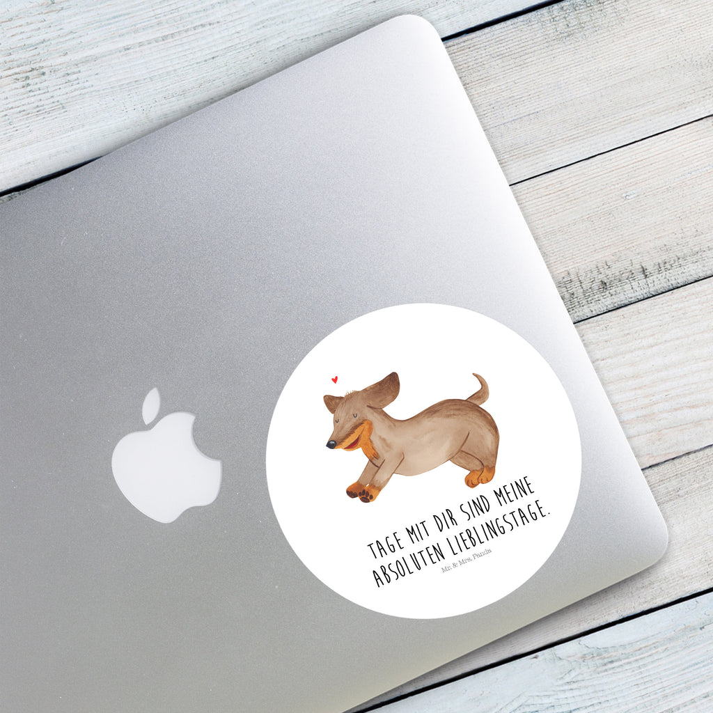 120mm Rund Aufkleber Hund Dackel fröhlich Sticker, Aufkleber, Etikett, Kinder, rund, Hund, Hundemotiv, Haustier, Hunderasse, Tierliebhaber, Hundebesitzer, Sprüche, Hunde, Dackel, Dachshund, happy dog