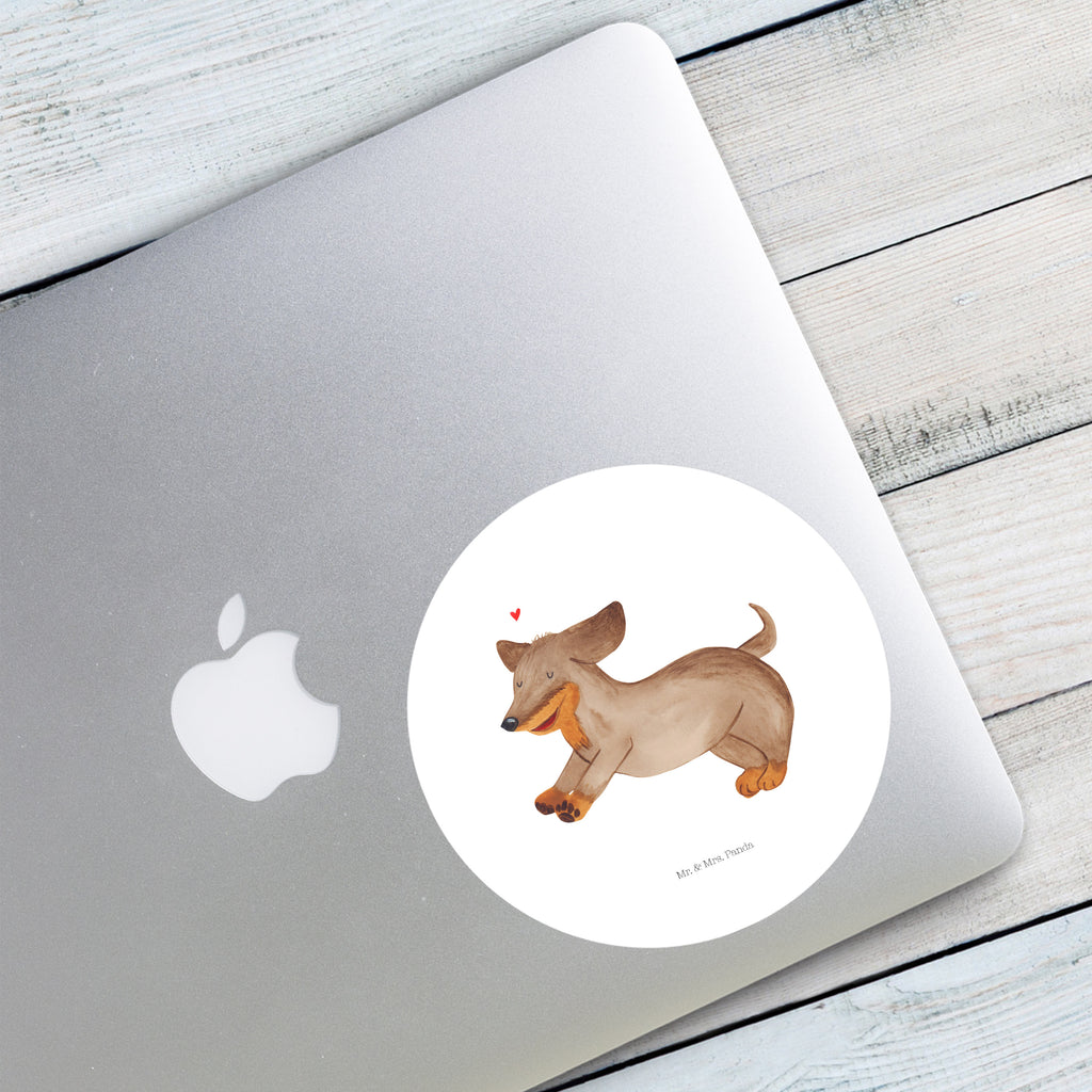 120mm Rund Aufkleber Hund Dackel fröhlich Sticker, Aufkleber, Etikett, Kinder, rund, Hund, Hundemotiv, Haustier, Hunderasse, Tierliebhaber, Hundebesitzer, Sprüche, Hunde, Dackel, Dachshund, happy dog