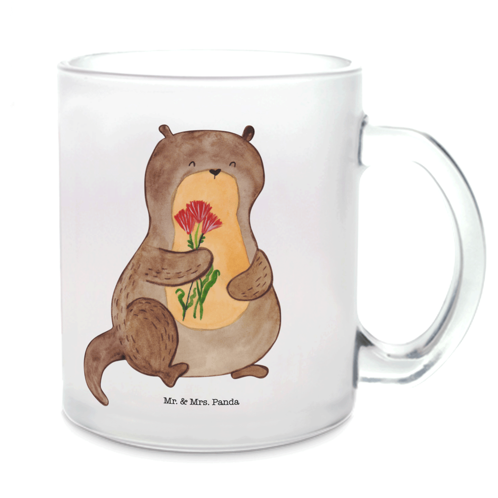 Teetasse Otter Blumenstrauß Teetasse, Teeglas, Teebecher, Tasse mit Henkel, Tasse, Glas Teetasse, Teetasse aus Glas, Otter, Fischotter, Seeotter, Otter Seeotter See Otter