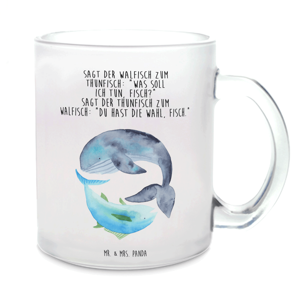Teetasse Walfisch & Thunfisch Teetasse, Teeglas, Teebecher, Tasse mit Henkel, Tasse, Glas Teetasse, Teetasse aus Glas, Tiermotive, Gute Laune, lustige Sprüche, Tiere, Wal, Wahl, Tunfisch, Wortwitz lustig, Spruch lustig, Flachwitz, Witz, Spruch des Tages, Flachwitz Geschenk