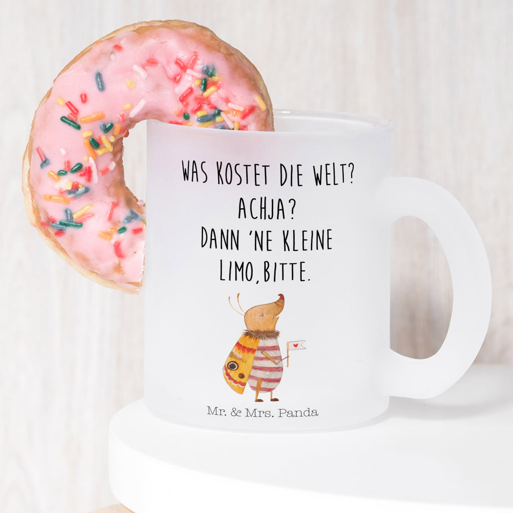 Teetasse Nachtfalter mit Fähnchen Teetasse, Teeglas, Teebecher, Tasse mit Henkel, Tasse, Glas Teetasse, Teetasse aus Glas, Tiermotive, Gute Laune, lustige Sprüche, Tiere, Nachtfalter, Käfer, Spruch lustig, Spruch witzig, süß, niedlich, Küche Deko, Was kostet die Welt