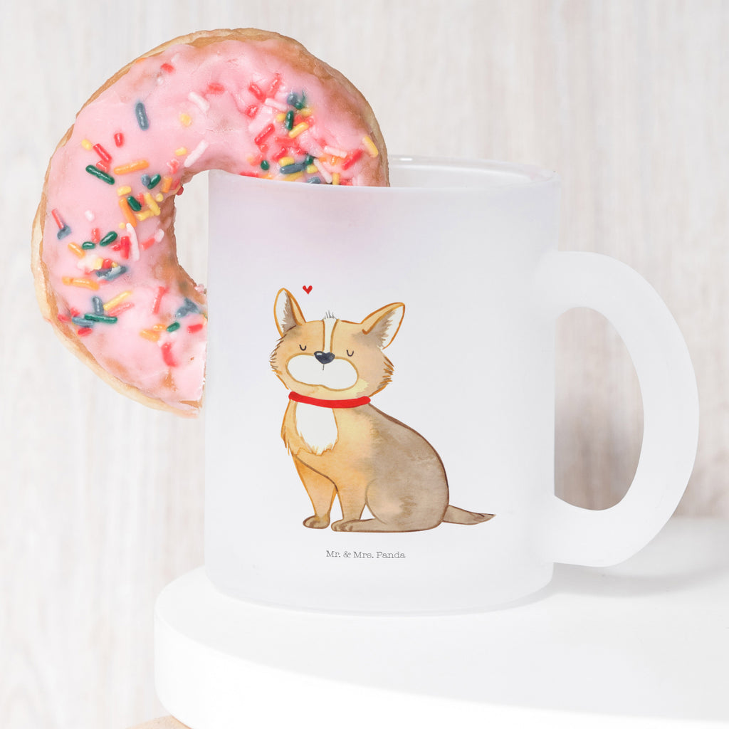 Teetasse Hundeglück Teetasse, Teeglas, Teebecher, Tasse mit Henkel, Tasse, Glas Teetasse, Teetasse aus Glas, Hund, Hundemotiv, Haustier, Hunderasse, Tierliebhaber, Hundebesitzer, Sprüche, Corgie, Hundeliebe, Spruch, Hundemama, Liebe
