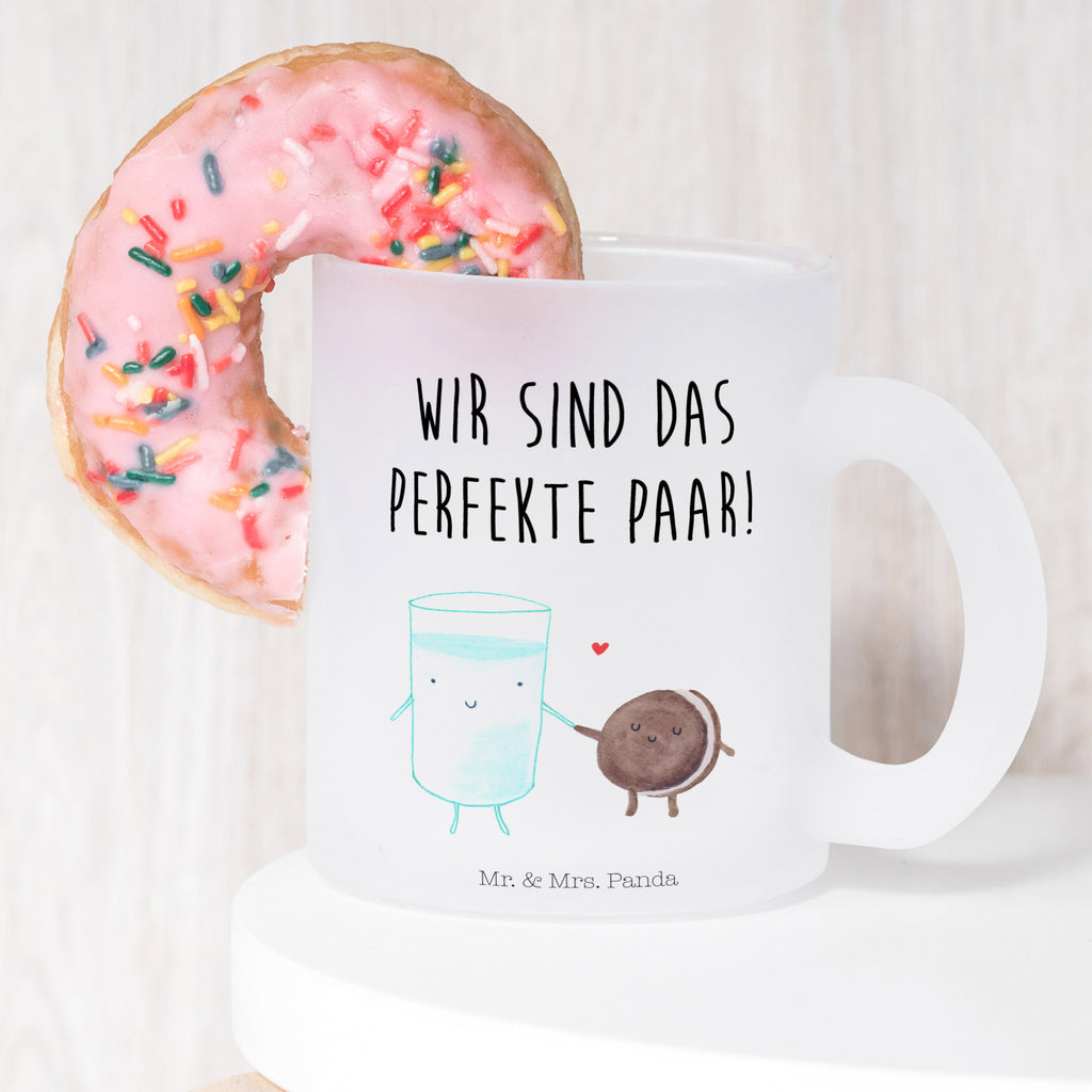 Teetasse Milch & Keks Teetasse, Teeglas, Teebecher, Tasse mit Henkel, Tasse, Glas Teetasse, Teetasse aus Glas, Tiermotive, Gute Laune, lustige Sprüche, Tiere, Milk, Cookie, Milch, Keks, Kekse, Kaffee, Einladung Frühstück, Motiv süß, romantisch, perfektes Paar