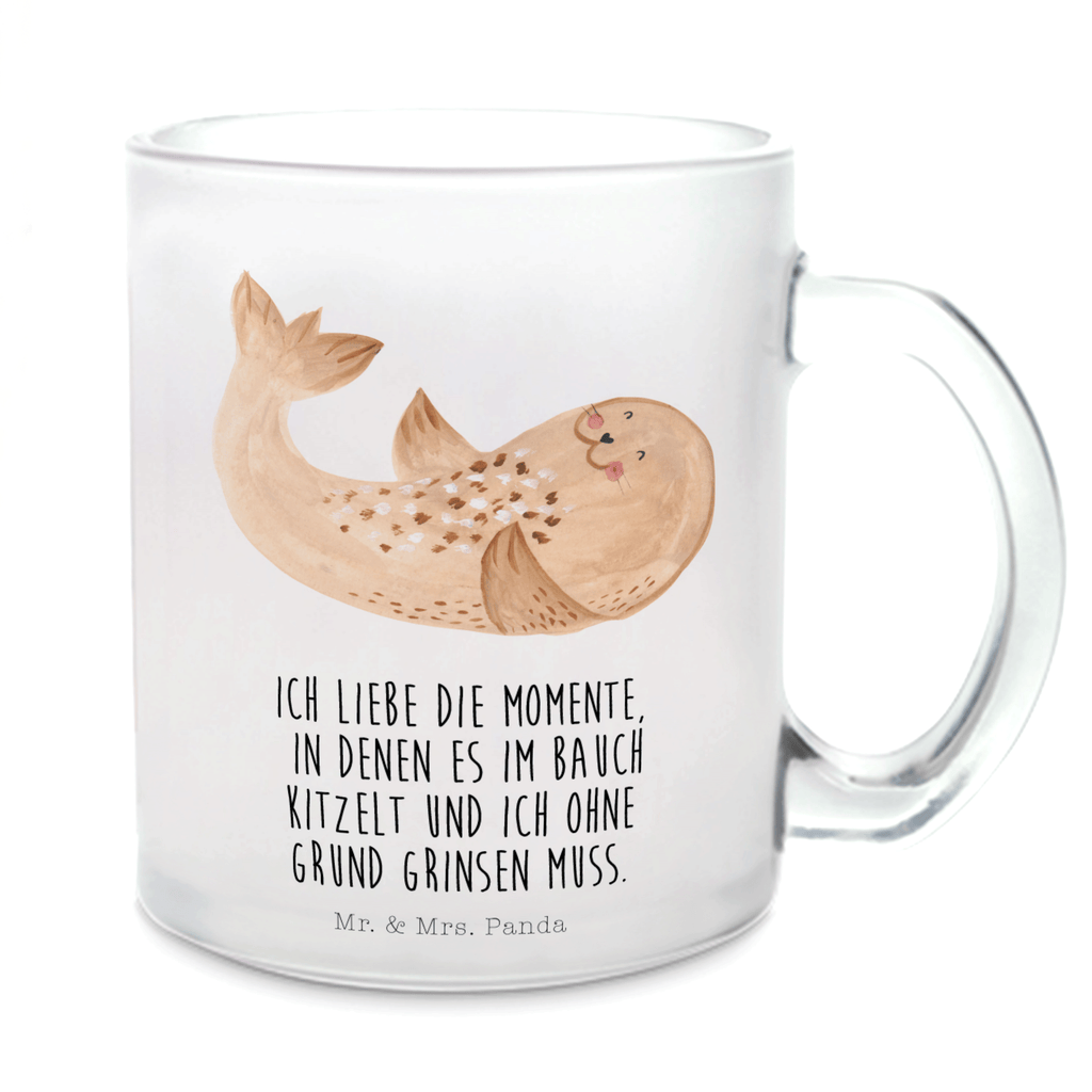 Teetasse Robbe liegend Teetasse, Teeglas, Teebecher, Tasse mit Henkel, Tasse, Glas Teetasse, Teetasse aus Glas, Tiermotive, Gute Laune, lustige Sprüche, Tiere, Robbe, Robben, Seehund, Strand, Meerestier, Ostsee, Nordsee, Lachen, Freude