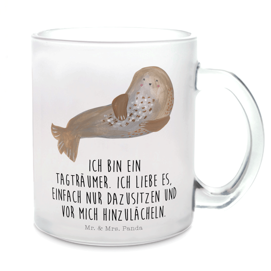 Teetasse Robbe lachend Teetasse, Teeglas, Teebecher, Tasse mit Henkel, Tasse, Glas Teetasse, Teetasse aus Glas, Tiermotive, Gute Laune, lustige Sprüche, Tiere, Robbe, Robben, Seehund, Strand, Meerestier, Ostsee, Nordsee