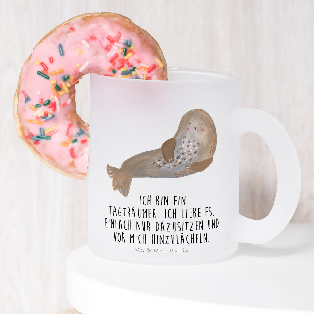 Teetasse Robbe lachend Teetasse, Teeglas, Teebecher, Tasse mit Henkel, Tasse, Glas Teetasse, Teetasse aus Glas, Tiermotive, Gute Laune, lustige Sprüche, Tiere, Robbe, Robben, Seehund, Strand, Meerestier, Ostsee, Nordsee