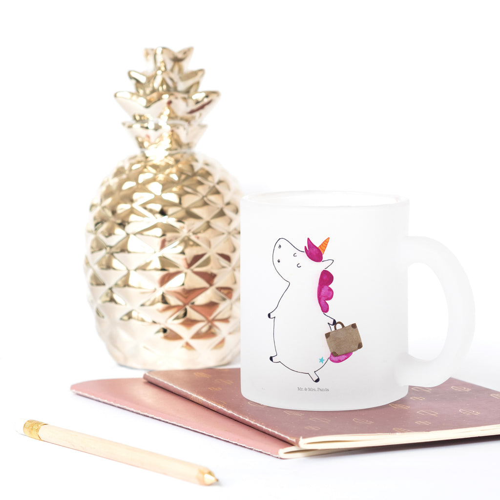 Teetasse Einhorn Koffer Teetasse, Teeglas, Teebecher, Tasse mit Henkel, Tasse, Glas Teetasse, Teetasse aus Glas, Einhorn, Einhörner, Einhorn Deko, Pegasus, Unicorn, unicorn, Koffer, Verreisen, Reise, Gepäck, Abenteuer, Erwachsen, Kind, albern, Spaß, lustig, witzig