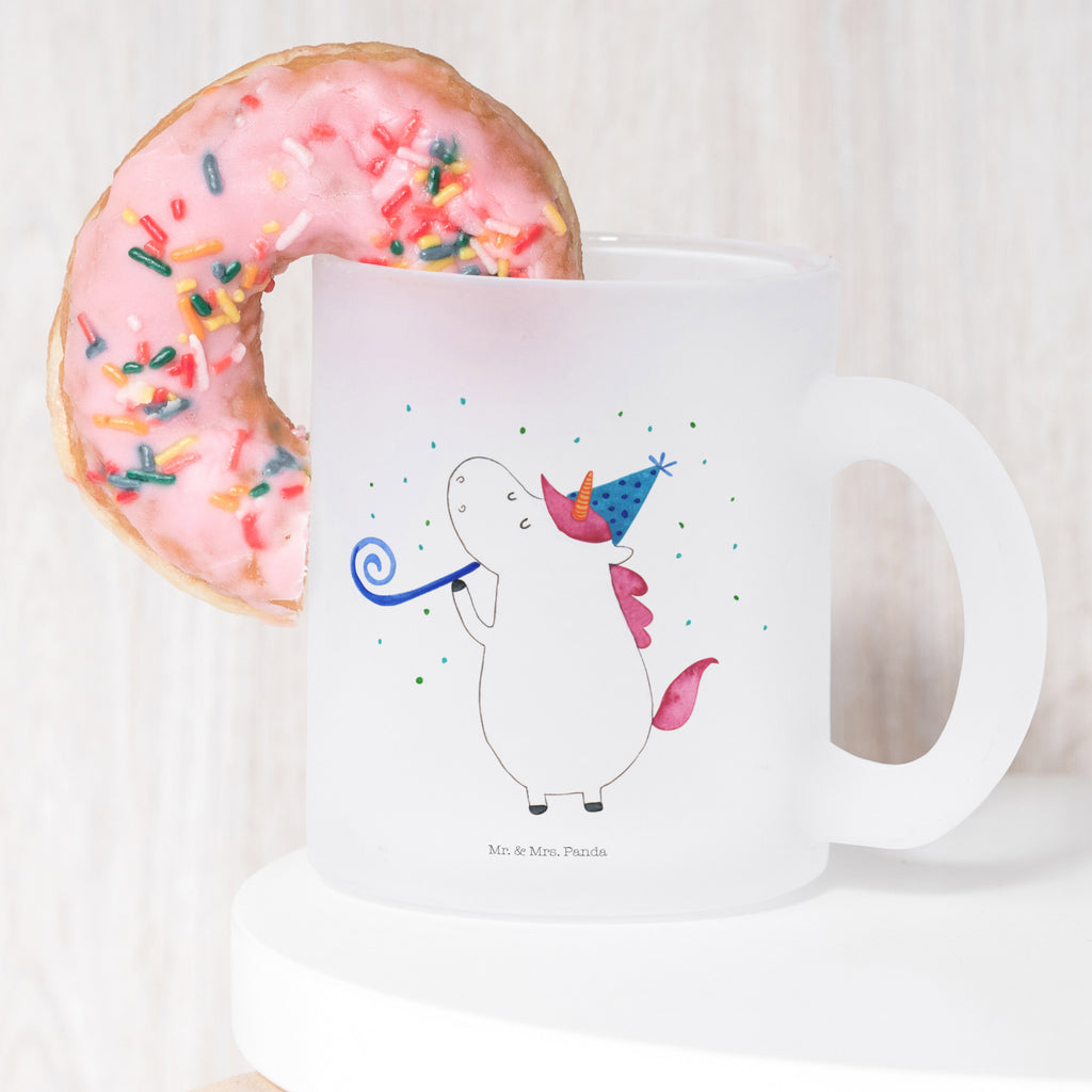 Teetasse Einhorn Party Teetasse, Teeglas, Teebecher, Tasse mit Henkel, Tasse, Glas Teetasse, Teetasse aus Glas, Einhorn, Einhörner, Einhorn Deko, Pegasus, Unicorn, Glitzer, Konfetti, Party, Geburtstag, Feier, Fest, Alkohol, Disco, Club