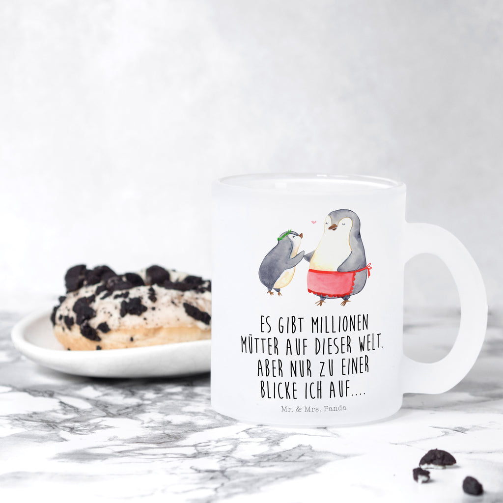 Teetasse Pinguin mit Kind Teetasse, Teeglas, Teebecher, Tasse mit Henkel, Tasse, Glas Teetasse, Teetasse aus Glas, Familie, Vatertag, Muttertag, Bruder, Schwester, Mama, Papa, Oma, Opa, Geschenk, Mami, Mutti, Mutter, Geburststag