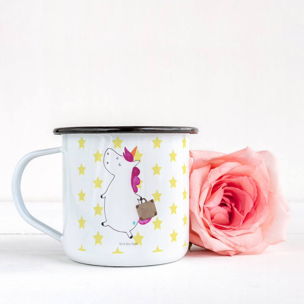 XL Emaille Tasse Einhorn Koffer XL Emaille Tasse, Metalltasse, Kaffeetasse, Tasse, Becher, Kaffeebecher, Camping, Campingbecher, Tassendruck, Metall-Tasse, Deko-Becher, emailliert, Outdoor Tasse, Trinkbecher, bruchsicher, Emaille-Optik, Motivtasse, Outdoor Kaffeetasse, Einhorn, Einhörner, Einhorn Deko, Pegasus, Unicorn, unicorn, Koffer, Verreisen, Reise, Gepäck, Abenteuer, Erwachsen, Kind, albern, Spaß, lustig, witzig