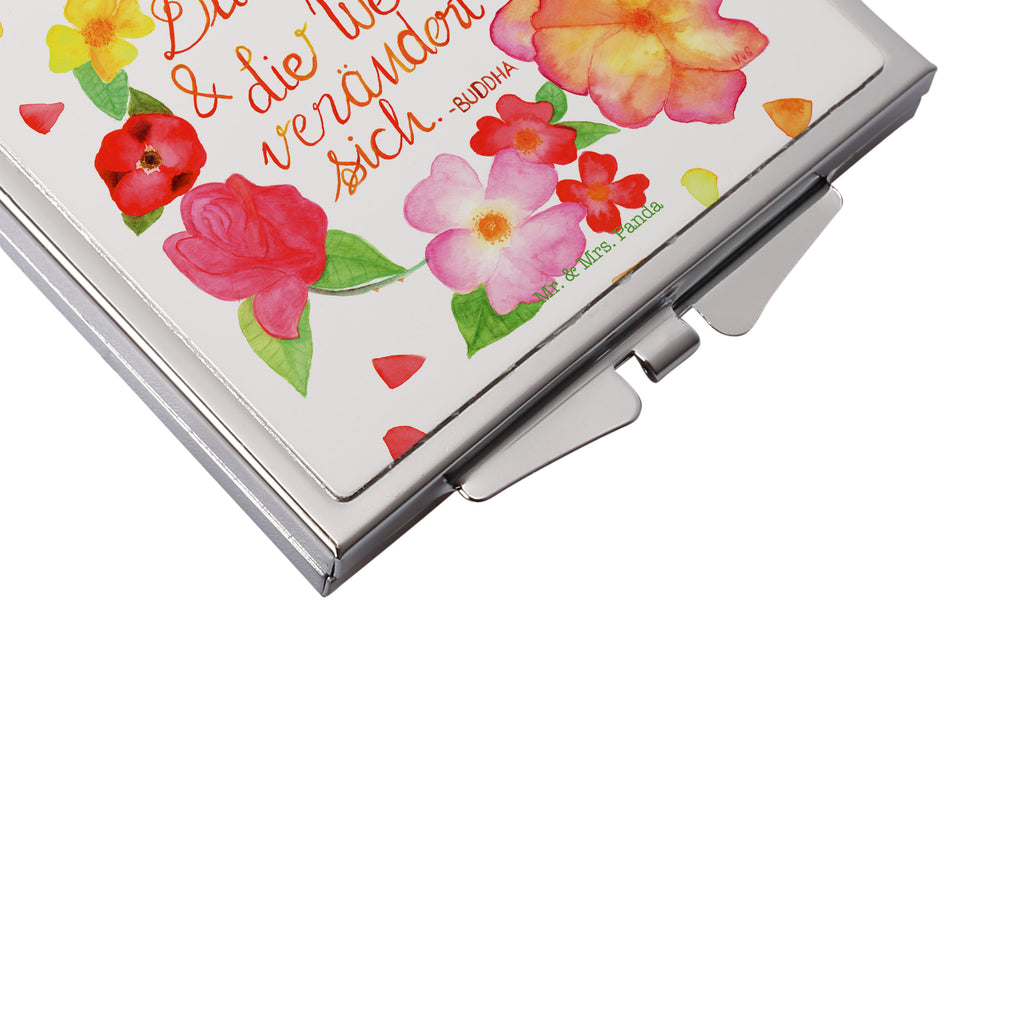 Handtaschenspiegel quadratisch Du Lächelst Spiegel, Handtasche, Quadrat, silber, schminken, Schminkspiegel, Blumen Deko, Frühlings Deko, Sommer Deko, Dekoration, positive Botschaft, Naturliebhaber, Outdoor, Natur, Abenteuer, Lächele, Welt verändert sich, Zitat Buddha, Lachen Spruch, glücklich sein, Zitat schön, Geschenk Freundin, Spruch positiv