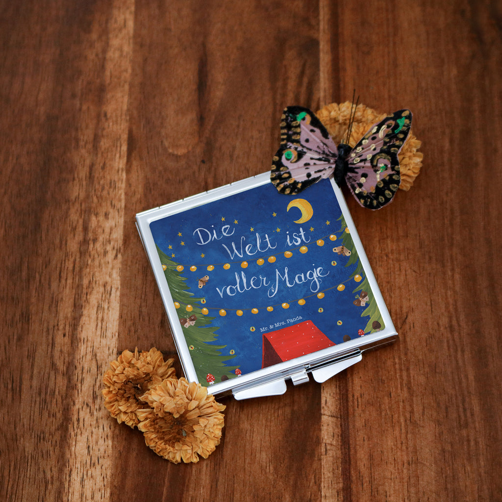 Handtaschenspiegel quadratisch Die Welt ist voller Magie Spiegel, Handtasche, Quadrat, silber, schminken, Schminkspiegel, Blumen Deko, Frühlings Deko, Sommer Deko, Dekoration, positive Botschaft, Naturliebhaber, Outdoor, Natur, Abenteuer