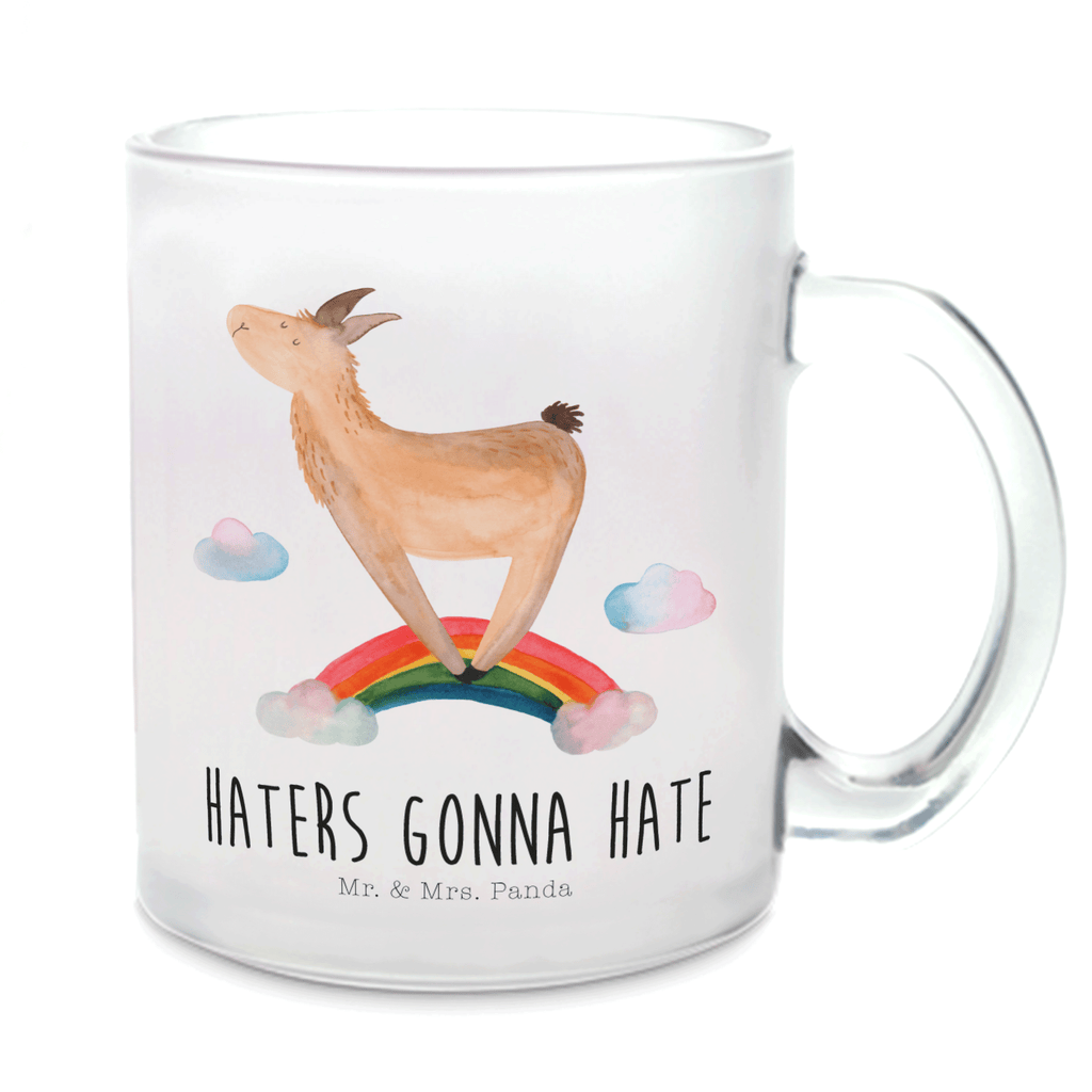 Teetasse Lama Regenbogen Teetasse, Teeglas, Teebecher, Tasse mit Henkel, Tasse, Glas Teetasse, Teetasse aus Glas, Lama, Alpaka, Lamas, Regenbogen, Haters gonna hate, Haters, Selbstständig, Außenseiter, Schule, Abi, Hobby, Wolkenland, Freiheit