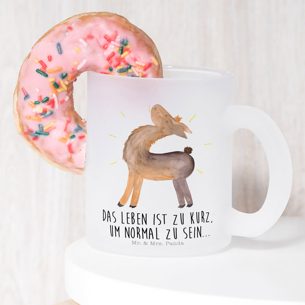 Teetasse Lama stolz Teetasse, Teeglas, Teebecher, Tasse mit Henkel, Tasse, Glas Teetasse, Teetasse aus Glas, Lama, Alpaka, Lamas, Außenseiter, Anders, Neustart, stolz, Hippie, Freundin, Freundinnen, beste Freundin, Kumpel, Familie, Family