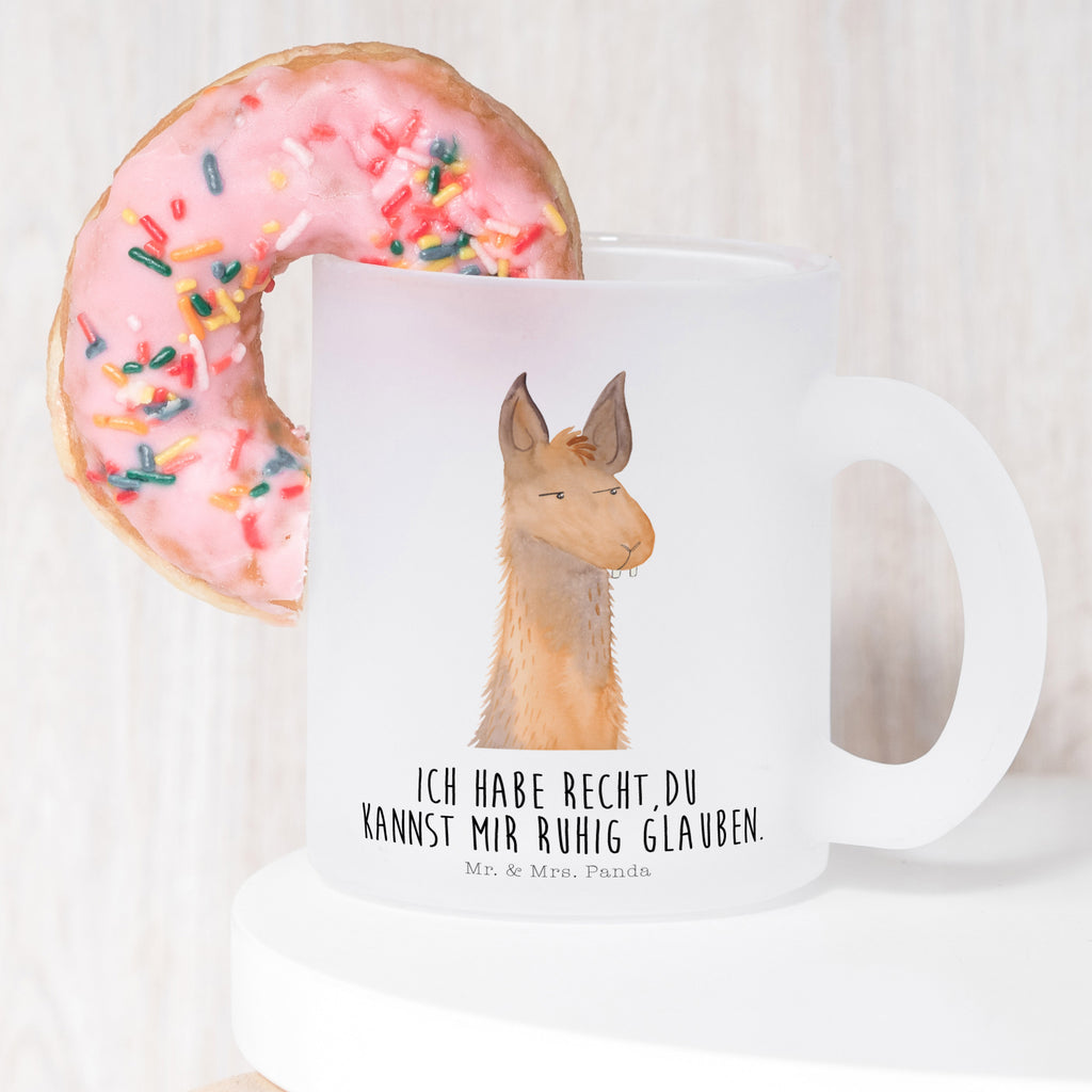 Teetasse Lamakopf genervt Teetasse, Teeglas, Teebecher, Tasse mit Henkel, Tasse, Glas Teetasse, Teetasse aus Glas, Lama, Alpaka, Lamas, Recht haben, genervt sein, Freundin, beste Freundin, Partnerin, Büro, Büroalltag, Chef, Chefin, Azubi