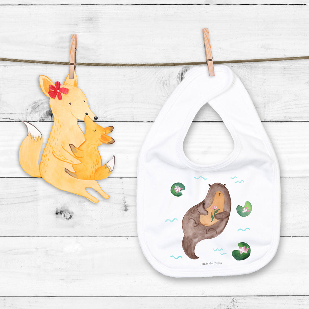 Organic Babylätzchen Otter mit Seerose Baby, Lätzchen, Spucktuch, Sabberlätzchen, Klettlätzchen, Babygeschenk, Baby Lätzchen, Geschenk für Geburt, Geschenk zur Geburt, Baby Spucktuch, Babyausstattung, Geschenkidee für Babyparty, Otter, Fischotter, Seeotter, Otter Seeotter See Otter