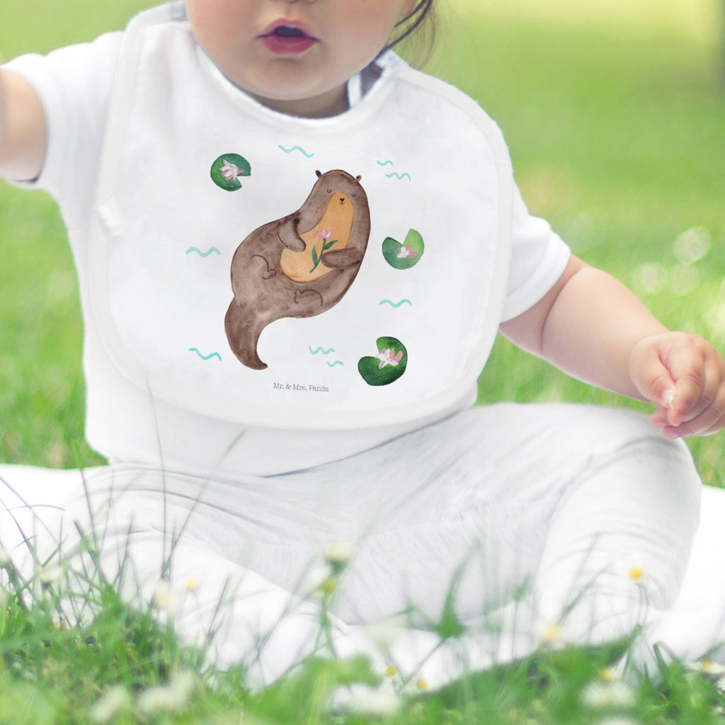 Organic Babylätzchen Otter mit Seerose Baby, Lätzchen, Spucktuch, Sabberlätzchen, Klettlätzchen, Babygeschenk, Baby Lätzchen, Geschenk für Geburt, Geschenk zur Geburt, Baby Spucktuch, Babyausstattung, Geschenkidee für Babyparty, Otter, Fischotter, Seeotter, Otter Seeotter See Otter